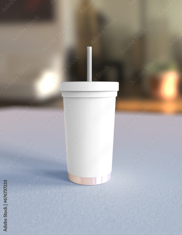 Poster a 3d rendering of a sleek and stylish tumbler with a simple yet tasteful and harmonious background d