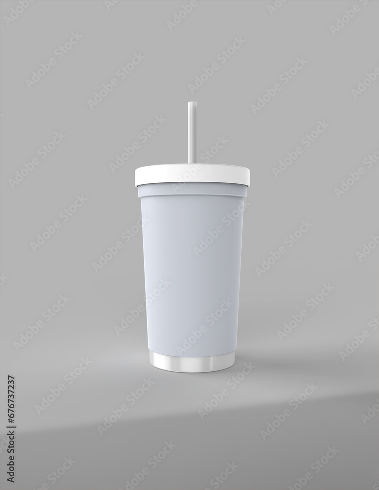 Poster a 3d rendering of a sleek and stylish tumbler with a simple yet tasteful and harmonious background d