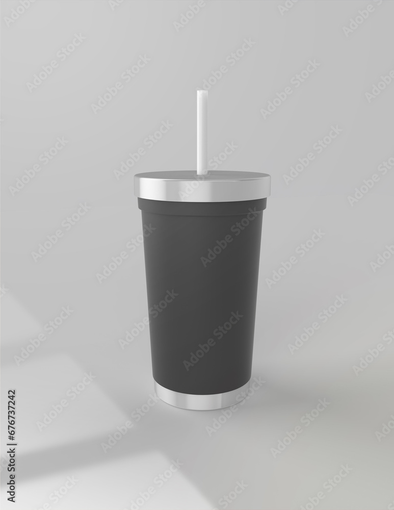 Poster a 3d rendering of a sleek and stylish tumbler with a simple yet tasteful and harmonious background d
