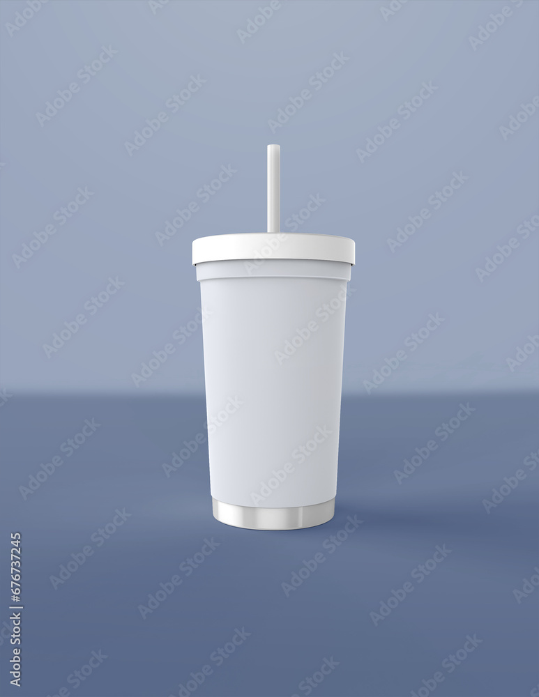 Poster a 3d rendering of a sleek and stylish tumbler with a simple yet tasteful and harmonious background d