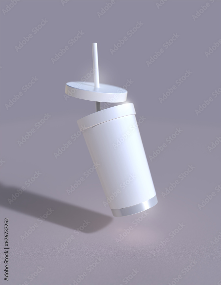 Poster a 3d rendering of a sleek and stylish tumbler with a simple yet tasteful and harmonious background d
