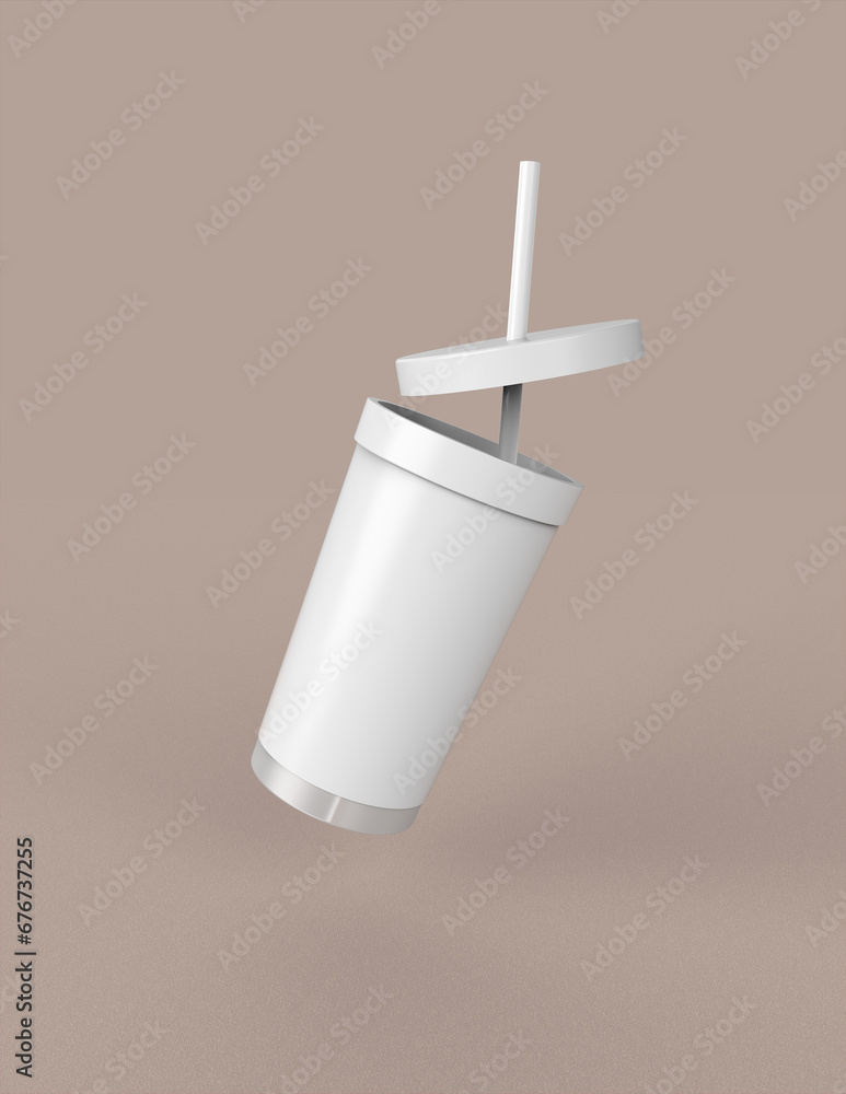 Poster a 3d rendering of a sleek and stylish tumbler with a simple yet tasteful and harmonious background d