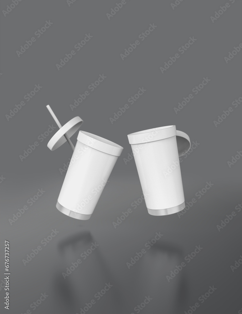 Poster a 3d rendering of a sleek and stylish tumbler with a simple yet tasteful and harmonious background d