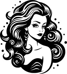 Under the Sea Mystery Mermaid Vintage Outline Icon In Hand-drawn Style