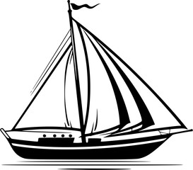 Under the Sea Mystery Sailboat Vintage Outline Icon In Hand-drawn Style