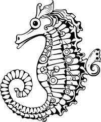 Fototapeta premium Under the Sea Mystery Seahorse Vintage Outline Icon In Hand-drawn Style