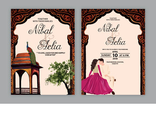 indian wedding invite - obrazy, fototapety, plakaty