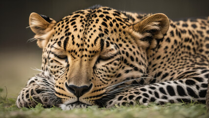 close up of a sleeping leopard , nature wildlife photography