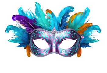 carnival or party mask with feathers on transparent background - obrazy, fototapety, plakaty