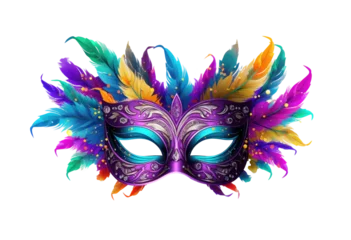 Foto auf Acrylglas Antireflex multicolored carnival mask with feathers on transparent background © Renata Hamuda