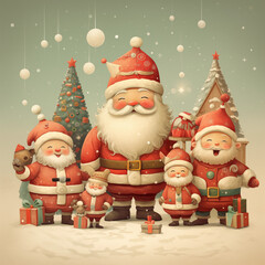 Adorable illustrations of Santa Claus, reindeer, snowmen, elves, and other festive characters.