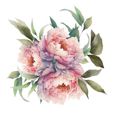 Peonies Watercolor Illustration Beautiful Isolated Flowers Floral Decoration Clip Art Isolated Background