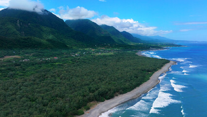 Aerial view of coastline in Taitung, Taiwan.