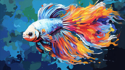 Illustration of betta fish. abstract mixed grunge colorful pop art style.
