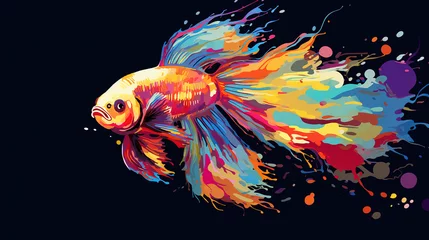 Poster Im Rahmen Illustration of betta fish. abstract mixed grunge colorful pop art style. © Tepsarit