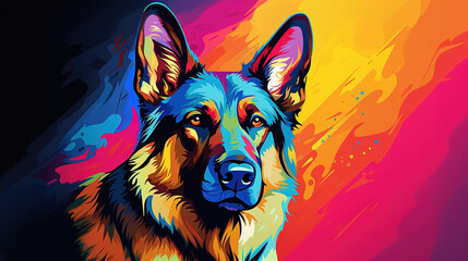 Illustration of german shepherd dog in abstract mixed grunge colorful pop art style. - obrazy, fototapety, plakaty