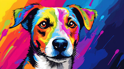 Illustration of jack russell terrier dog in abstract mixed grunge colorful pop art style.