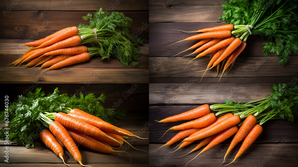 Poster fresh carrots on wooden background