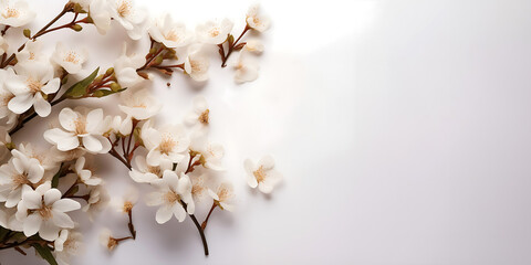 Close up of  pink blooming sakura flowers  on white isolated background