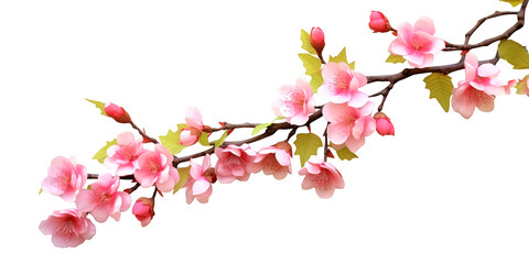 Fototapeta na wymiar Branch of pink blooming sakura flowers on white background