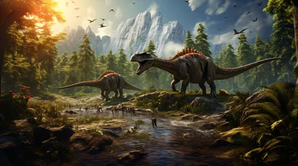 Foto op Canvas Image of nature and walking dinosaurs © Prince
