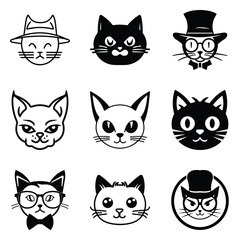 Obraz premium Cats3 Flat Icon Set Isolated On White Background