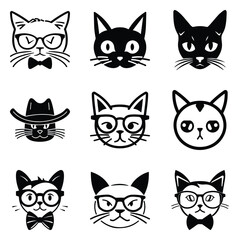 Cats3 Flat Icon Set Isolated On White Background
