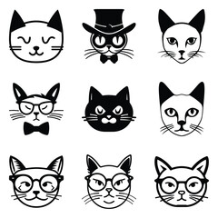 Cats3 Flat Icon Set Isolated On White Background