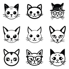 Obraz premium Cats3 Flat Icon Set Isolated On White Background