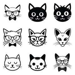 Obraz premium Cats3 Flat Icon Set Isolated On White Background