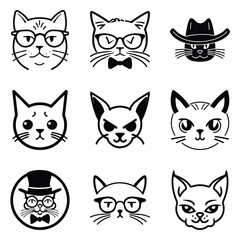 Cats3 Flat Icon Set Isolated On White Background