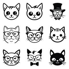 Cats3 Flat Icon Set Isolated On White Background