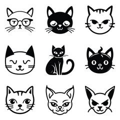 Cats3 Flat Icon Set Isolated On White Background