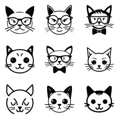 Obraz premium Cats3 Flat Icon Set Isolated On White Background