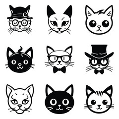 Cats3 Flat Icon Set Isolated On White Background