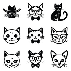 Cats3 Flat Icon Set Isolated On White Background