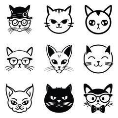 Cats3 Flat Icon Set Isolated On White Background - obrazy, fototapety, plakaty