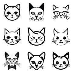 Cats3 Flat Icon Set Isolated On White Background