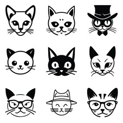 Cats3 Flat Icon Set Isolated On White Background