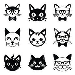 Obraz premium Cats3 Flat Icon Set Isolated On White Background