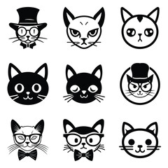 Fototapeta premium Cats3 Flat Icon Set Isolated On White Background