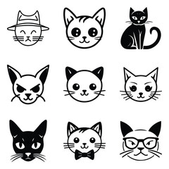 Cats3 Flat Icon Set Isolated On White Background