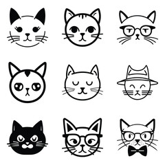 Cats3 Flat Icon Set Isolated On White Background