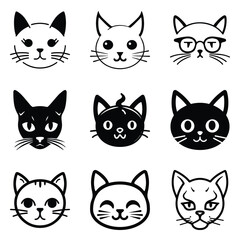 Obraz premium Cats3 Flat Icon Set Isolated On White Background
