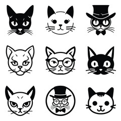 Cats3 Flat Icon Set Isolated On White Background