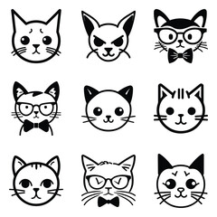 Cats3 Flat Icon Set Isolated On White Background