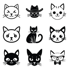 Cats3 Flat Icon Set Isolated On White Background