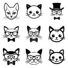 Cats3 Flat Icon Set Isolated On White Background