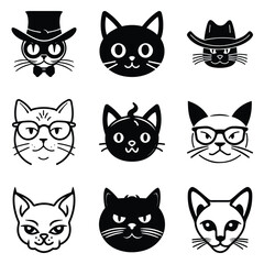 Cats3 Flat Icon Set Isolated On White Background