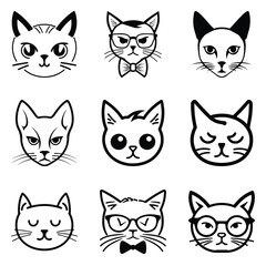Cats3 Flat Icon Set Isolated On White Background